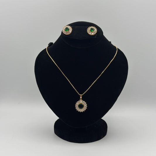 Gold-Plated Green Stone Locket Set –JSB-LOCKET-005