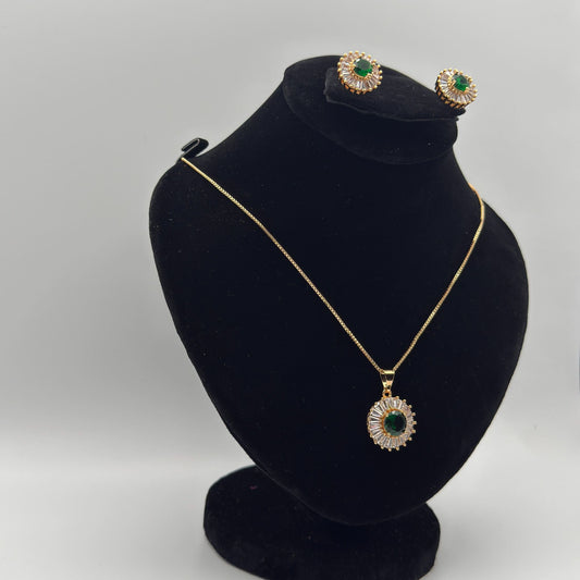 Gold-Plated Green Stone Locket Set –JSB-LOCKET-005