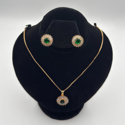 Gold-Plated Green Stone Locket Set –JSB-LOCKET-005