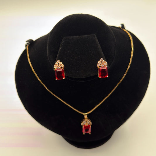 Gold-Plated Red Stone Locket Set –JSB-LOCKET-004